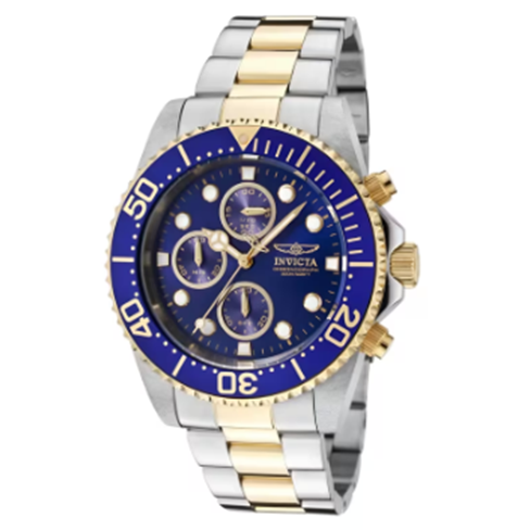 Invicta 1773 Men's Pro Diver Two Tone Blue Dial Coin Edge Bezel Chronograph Watch