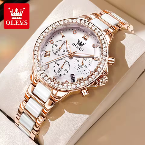 OLEVS Chronograph Watch Rose Gold. Women